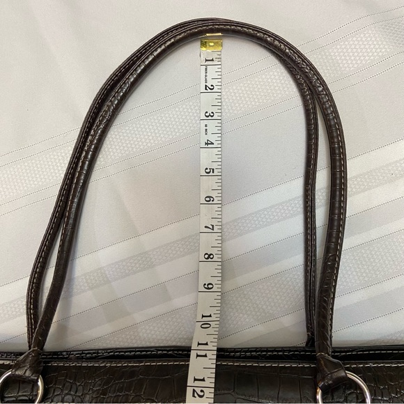 Brown Crocodile Print Womens Tote double zipper opening & multiple pockets - Picture 7 of 10